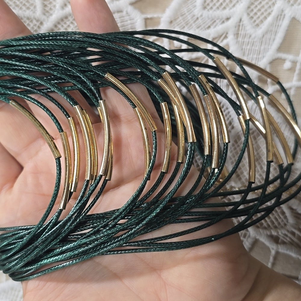 FREE with Purchase - Multi Layered Green Faux Leather And Gold Tube Necklace - Picture 8 of 8